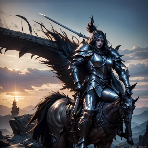 Knight Arafat sat on a rock，Holding a sword in hand, fantasy movie still, fantasy character photo, fantasy movie still, Fantasy warrior in full armor, infinity blade armor, lord of cinder, the dark lord sauron, A detailed, Skin texture, ultra - detailed, U...