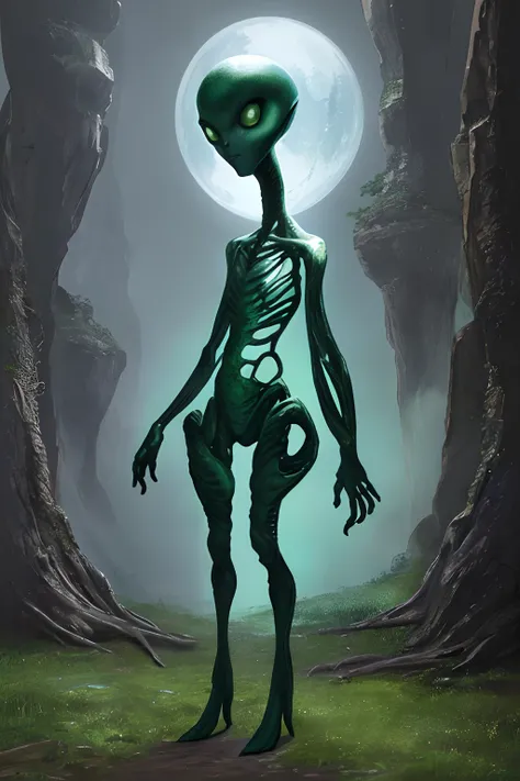 an alien, full body view, outdoor, fantasy