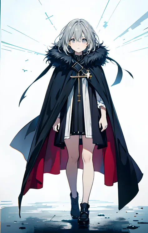 masterpiece, best quality, 1girll, solo,  cross-shaped pupils, cloak girl standing