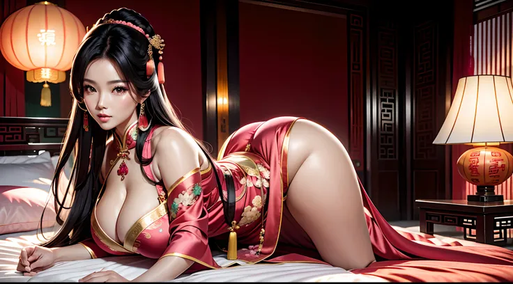 ass close up，The butt makes up two-thirds of the composition of the picture，The limbs support the body，Crawling in bed , Butt close to the viewing angle，Thick and fat sexy thighs, Chinese, Chinese woman, Mother,A MILF, The age is 50 years, Strong, musuclar...