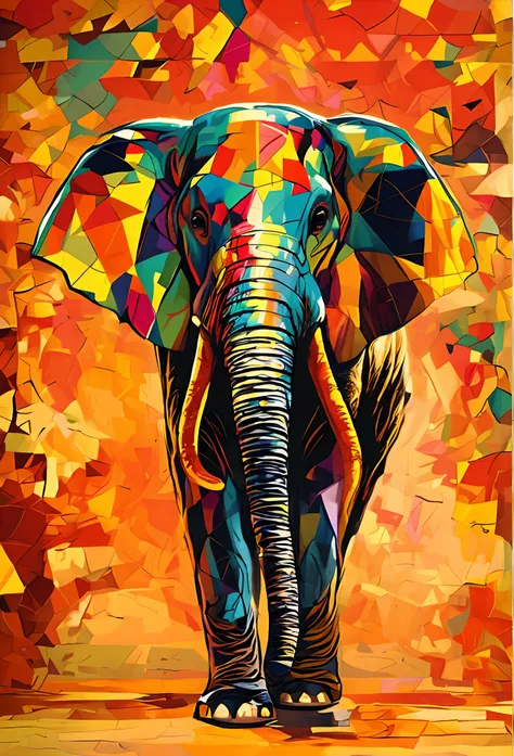 bright colored elephant standing in front of a colorful background, arte colorida do elefante, pintura bonita de um alto, elefan...