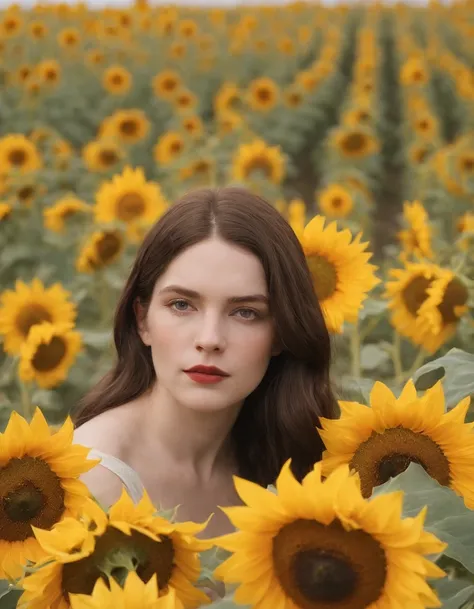 The Witch in the Sunflowers, real photographs, Albert Fuller grave style, luminous and dreamlike scenes, James Pradil, Coles Phillips, joyous landscapes, soft sculptures, color field paintings, Minimalist.