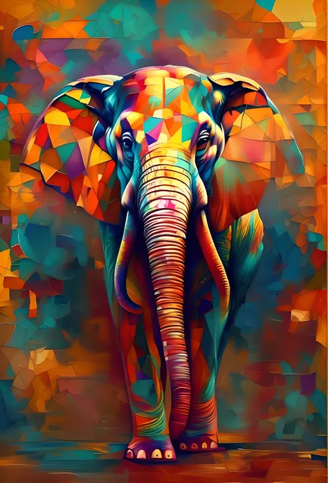 bright colored elephant standing in front of a colorful background, arte colorida do elefante, pintura bonita de um alto, elefan...