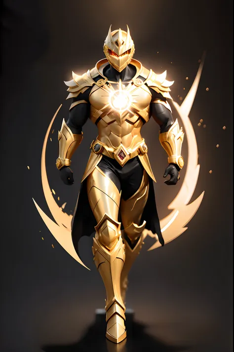 create a golden power ranger , full body , mythic , black background ,a bit ancient theme