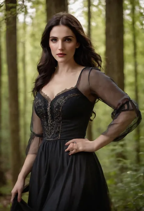 (best quality,4k,8k,highres,masterpiece:1.2),ultra-detailed,(realistic,photorealistic,photo-realistic:1.37),The Witcher: Yennefer of Vengerberg:1.3, upper body, (Black forest background:1.3), (night:1.3), backlight, Game "The Witcher 3" background, UHD wal...