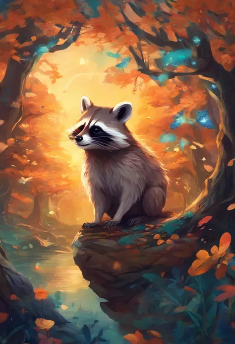 The content of the painting is conceived around the theme of raccoons，The raccoons design incorporates elements of the Mid-Autumn Festival or anticipation of the new semester