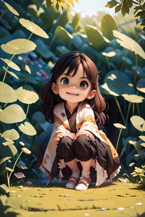 Pods full of lotus flowers, A little girl happily sits on the lotus leaves of a pod, Huge lotus leaf, Barefoot, Dressed in white and green Hanfu, Light and shadow, A masterpiece，stechu，（white backgrounid：1.4），（（tachi-e）），Original，（illustratio：1.1），（best qu...