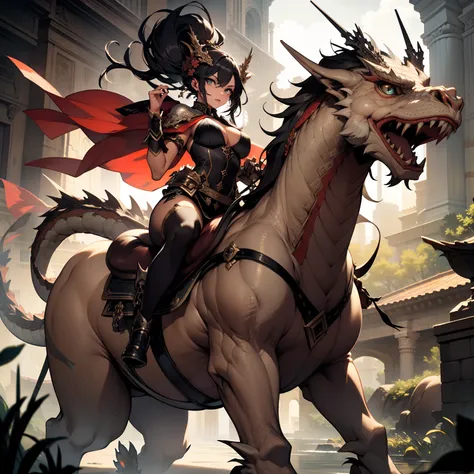 ((RAW photogr)), ((tmasterpiece)), absurderes, A high resolution, Ultra detailed, Beautiful girl riding a dragon，Exquisite facial features，pretty eyes