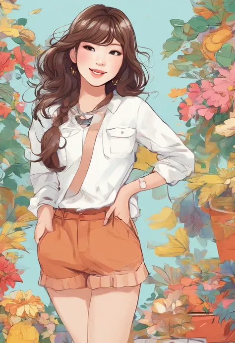 Super beautiful 20 year old Korean girl,Happy face,full bodyesbian, Cartoon style illustration, Cartoon Art Style, Cartoon Art Style, Digital illustration style, Highly detailed character design, Cute detailed digital art, Beautiful digital illustration, h...