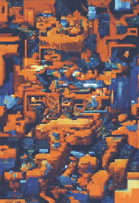 Ecossistema blockchain Pixel Art. Noite. Pixel Art 3D Papel de parede 4K. Amazing pixel art details. Pixel Art. electromagnetic waves. Pixel Art detalhado do mecanismo irreal, Bitcoin