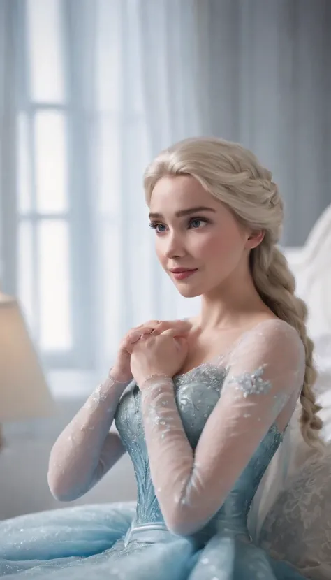 elsa frozen at 18 years old  at the bed, open legs, (showing ), walt disney, medium shot