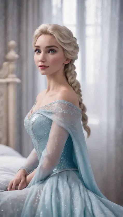 elsa frozen at 18 years old  at the bed, open legs, (showing ), walt disney, medium shot