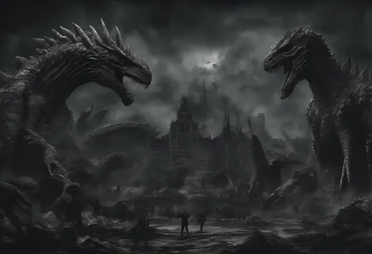 Space Monsters、The Monster、Giant dinosaur-shaped monster、Godzilla、King Ghidorah、King Kong、Monster War、New York Background、