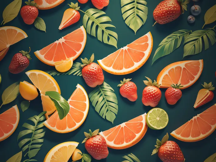 WALLPAPER  ILUSTRACION RODAJAS DE FRUTA TROPICAL EN ALTA CALIDAD Y DEFENICION , 8K, UHD