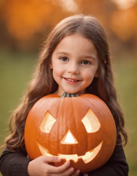 A cute child, happy, candy, halloween, halloween suit, jack-o-lantern