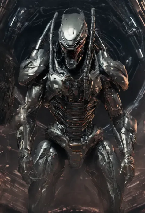 Predator，full bodyesbian，Mechanical armor，high - tech，exquisite detailing，Laser eye