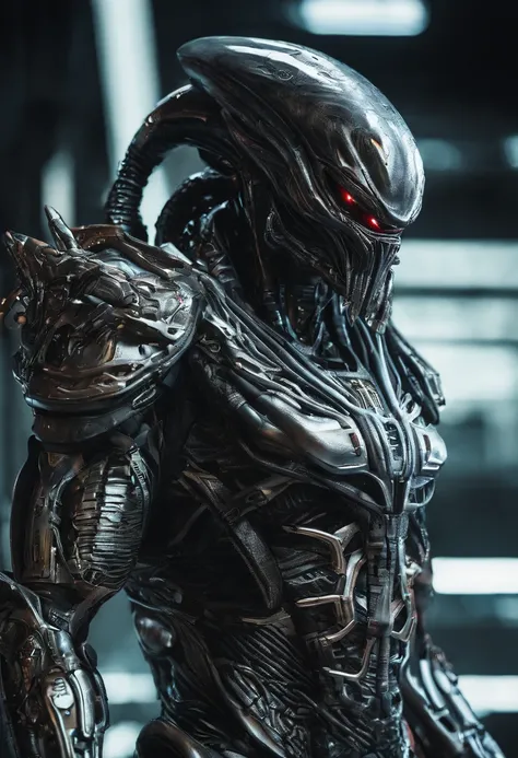 Predator，full bodyesbian，Mechanical armor，high - tech，exquisite detailing，Laser eye