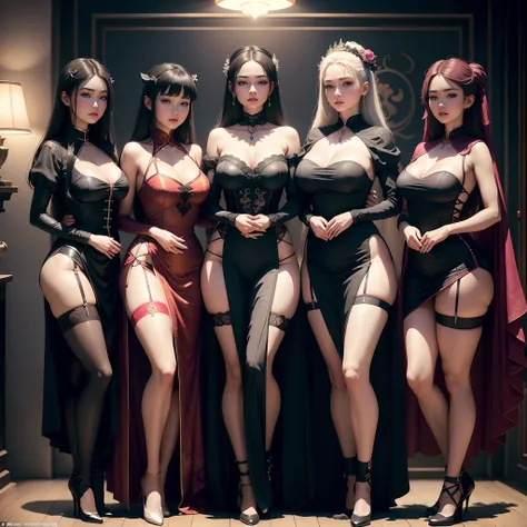 Best Quality, Masterpiece, hight resolution, 4 Noble Girls, lesbians, touching each other, seducing, snapping, eighteen forbidden, Asian style, Hanfu, white and even teeth, Irises, Shot Full Body, backside shot, chinese womens clothes, Chinese traditional ...