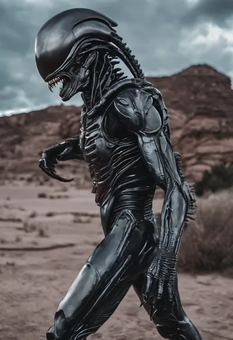 Xenomorph，Full-body photos，Snake scale armor，high - tech，Laser laser，Delicate picture