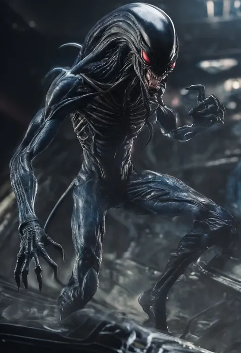 Venom possesses the alien，Full-body photos，high - tech，Laser laser，Delicate picture