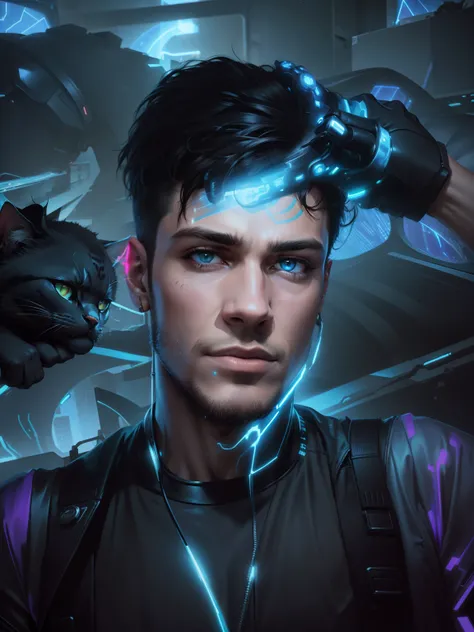 Change background cyberpunk handsome boy

ultra realistic with cat,