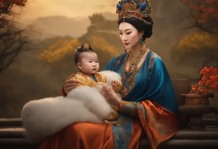 Queen Wu Zetian,Tang Dynasty China, Carrying a little baby,