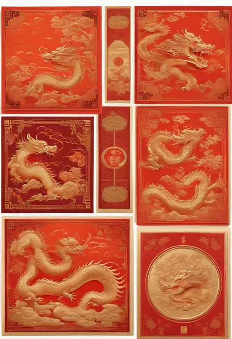 Year of the Dragon Red Envelope， cartoony， persimmon， The orange