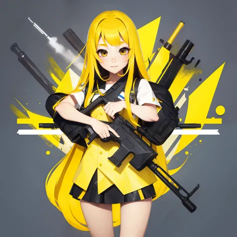 Girl Long hair school outfit with a gun yellow