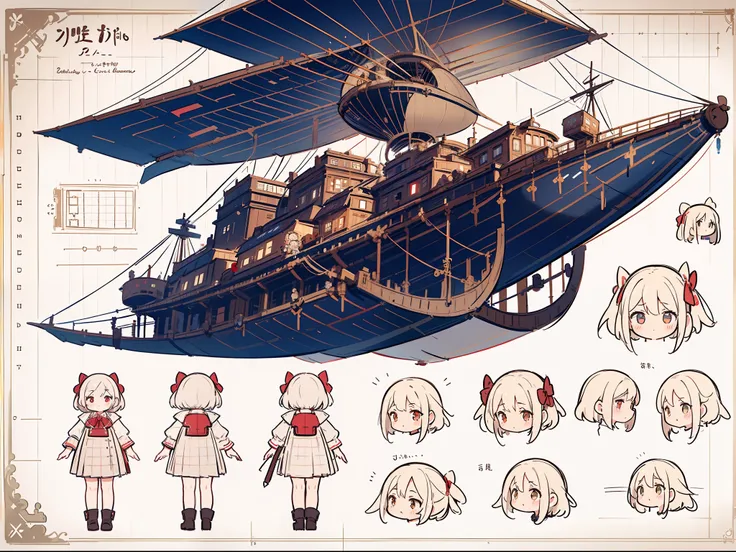 (extremely detailed fine touch:1.3), two view drawing, character sheet, (concept art:1.4), ///, kawaii girl, short hair, red bow...