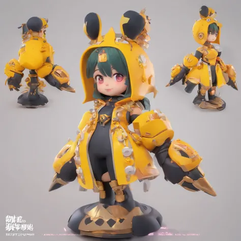 Soft clay character style：masterpiece artificial empathy, full body view, Close up of doll in mechanical fantasy style costume, full bodyesbian,Black hair,Dont get too big with dark eyes,The tip of the nose is reddish,with a melancholy expression,Simple ru...