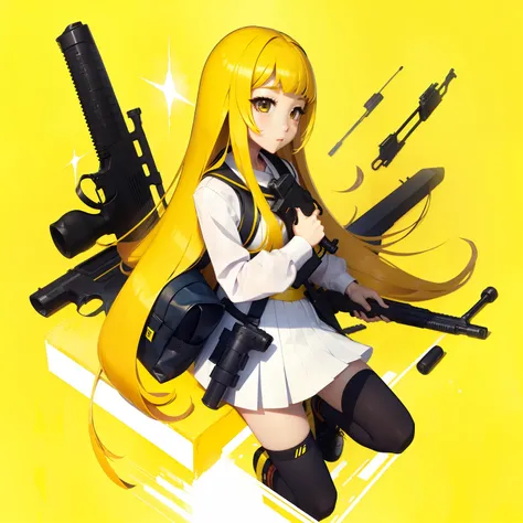 Girl Long hair school outfit with a gun yellow