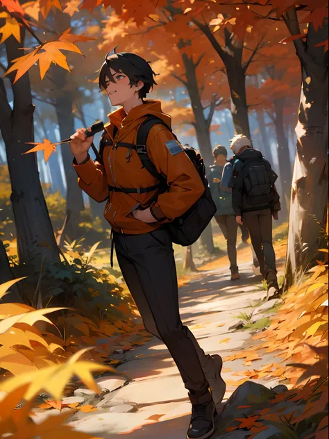 hiking　male people　autumnal　bustup