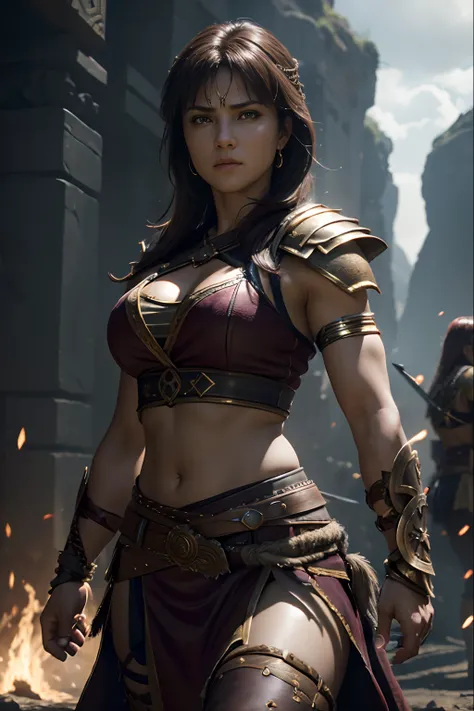 (Highly detailed CG Unity 16K wallpaper:1.1), (Denoising strength: 1.45), (tmasterpiece:1.37), Game style, Warrior princess Xena, hyper HD, Dark Fantasy, Ready to attack,