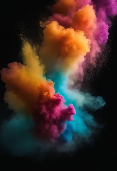 (Best Quality,hight resolution,masutepiece:1.2),Ultra-detailed,Abstract,Colorful,Colorful powder explosion isolated on black background,Sparkling textures,Visible background,Freezing movement,Colorful Pauda