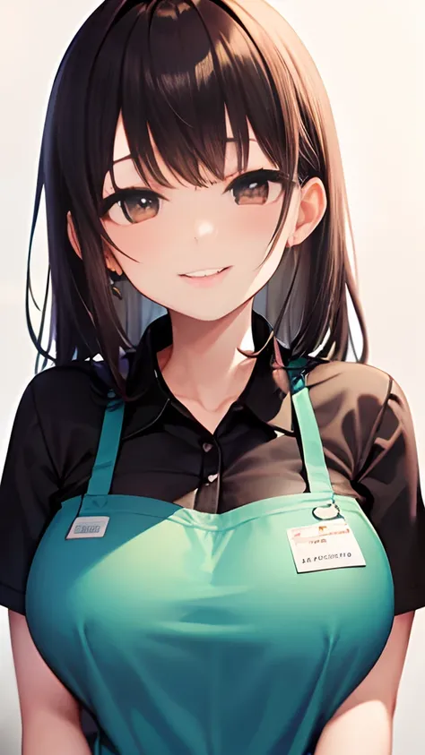 (​masterpiece),Girl working in a nursing home,in her 20s,cute  face、A smile looks good,Breast size:1.2,Wear a polo shirt,yellow apron,FULL BODYSHOT,The background is a nursing home