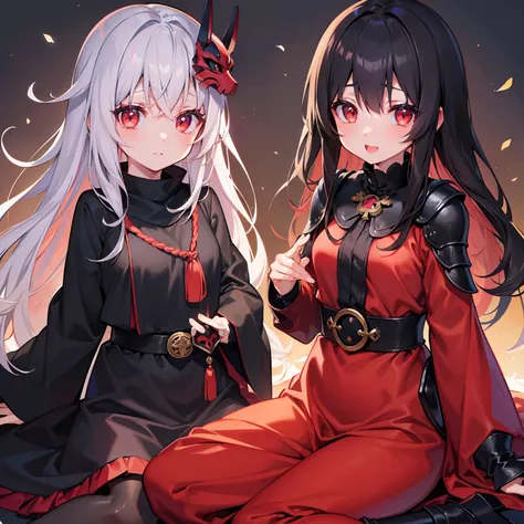 masutepiece, Best Quality, Ultra-detailed, kawaii, Cute, lovely, Anime style,one girls、Black long-haired、red eyes、Cloth Mask、s Armor、black robes、Longsword