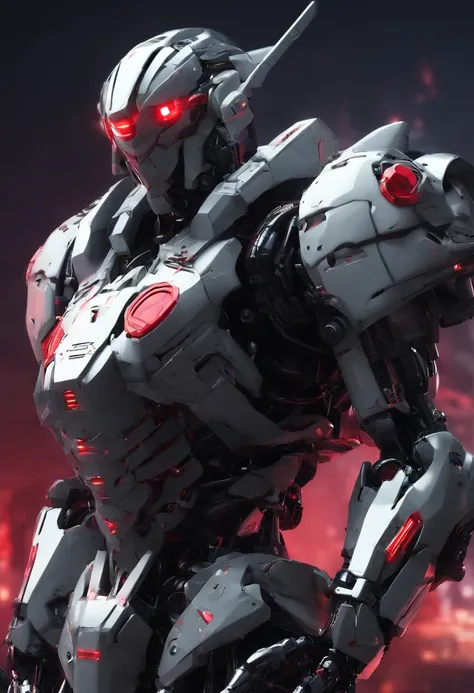 tmasterpiece，Best quality at best，high high quality，the Extremely Detailed CG Unity 8K Wallpapers，(full body shot of:1.4)，The vast sky，One hand holds a sword，Close-up of robot in red and white suit, modern mecha anime, Japanese ironclad knife, Knight of th...