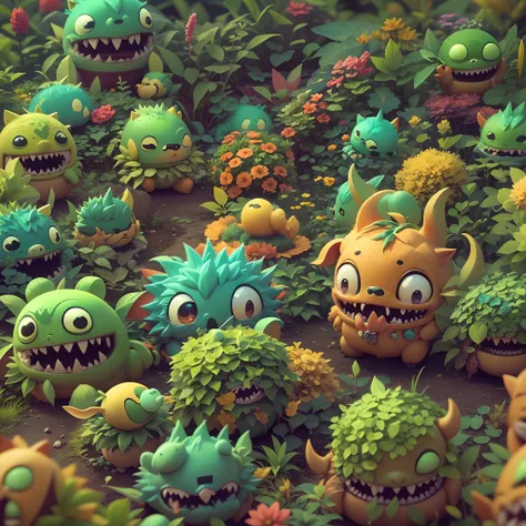 mini chibi monster, vibrant, fury, cute but beast, unknown creature, 3d animation, vibrant garden, detailed, cibematic feel, perfect composition