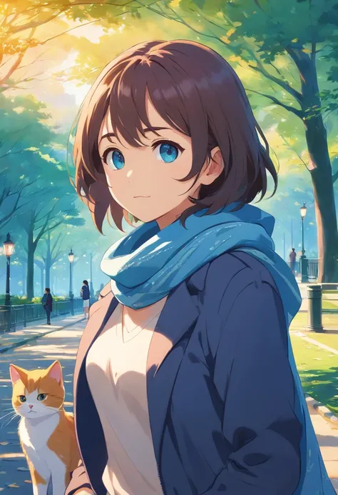 kitty in blue scarf in park