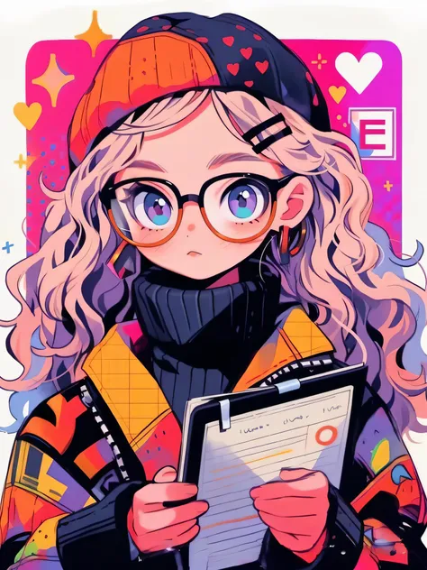 a girl with glasses holds a clipboard and a pen, lovely art style, anime style illustration, digital anime illustration, anime v...