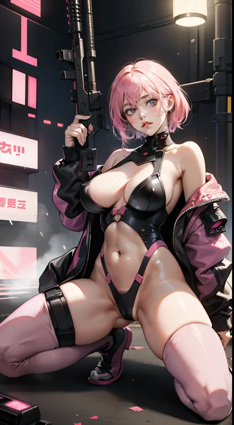 Nsfw,a female Hentai cyborg,arranged posing,doujin,stylish,pussy,busty,pink pubic hair,glamour,pink color tone,psychedelic costume,armored,A Cyberpunk dystopian girl,fantasic dystopia,dystopian scape,bladerunner,ghost in the shell,photorealistic,psychedeli...