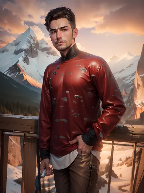 Change back ground mountain evening, handsome boy ,8k ,ultra realistic