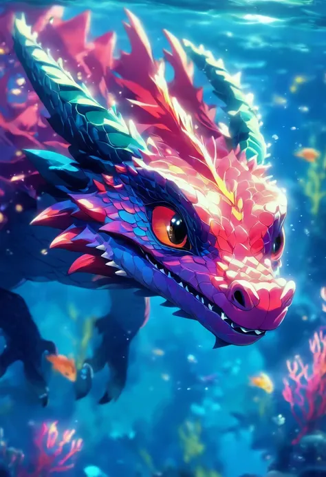 a small cute dragon underwater