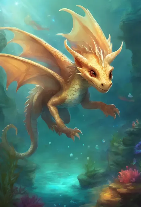 a small cute dragon underwater