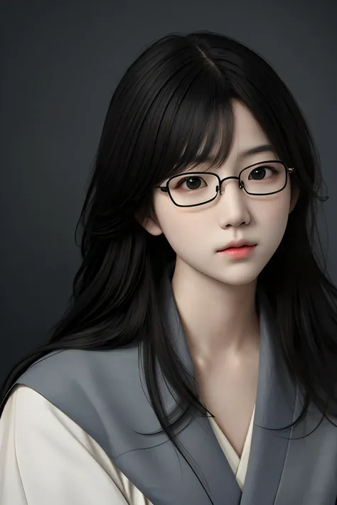 masterpiece, realistic, realism, photorealism, high contrast, photorealistic digital art trending on Artstation 8k HD high definition detailed realistic, 1girl, Japanese young woman, student, eyeglasses, solo, grey eyes, school japanese uniform clothe, lon...