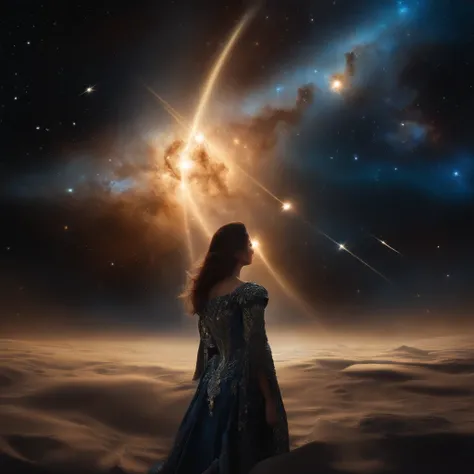 Best quality, Masterpiece, 超高分辨率, (photograph realistic:1.4), surrealism, Dream-like,fusionart, Star Armor,Constellations twinkle , The small universe burns, Blue energy