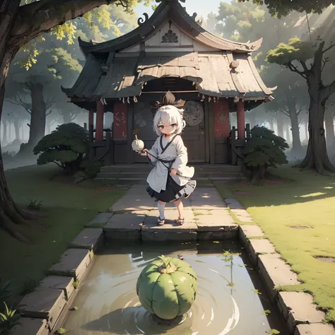 (Isometric 3D),(Masterpiece),  (Extremely detailed Cg Unity 8K wallpaper), (Best quality), (Best Illustration), (Best shadow),, A cute , Balinese temples, A round turnip hut covered with moss, ,rendering by octane,Ray tracing,Ultra detailed，one-girl，Loli,e...