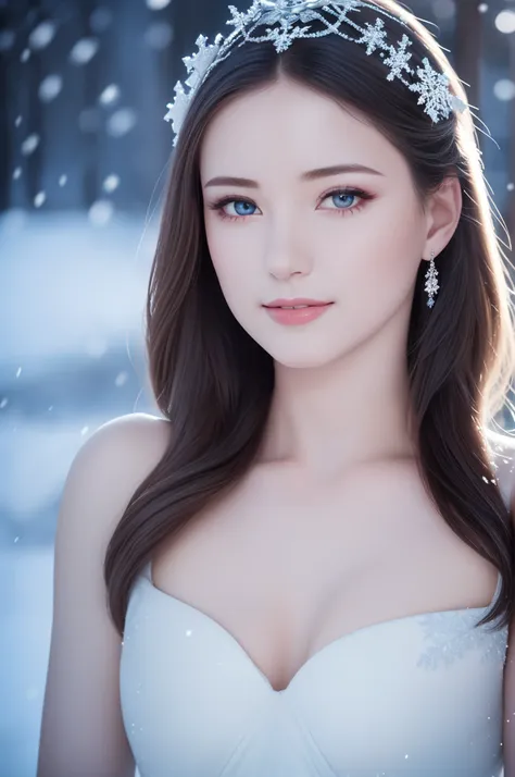 (best quality,4k,8k,highres,masterpiece:1.2),ultra-detailed,(realistic,photorealistic,photo-realistic:1.37),snow queen,beautiful detailed eyes,beautiful detailed lips,extremely detailed eyes and face,long eyelashes,snow-covered palace,winter wonderland,cro...