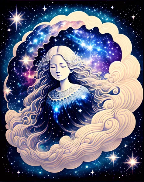 celestial goddess, floating, galaxy,nebula