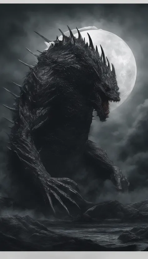 Strange monsters in a fantasy world，Godzilla，Blood，Covered with thick spikes，Moon Night，中景 the scene is，Full body like， highly detailed surreal vfx，oc rendered，Shot with 70 mm - AR 16:9 --q 2 --s 1000